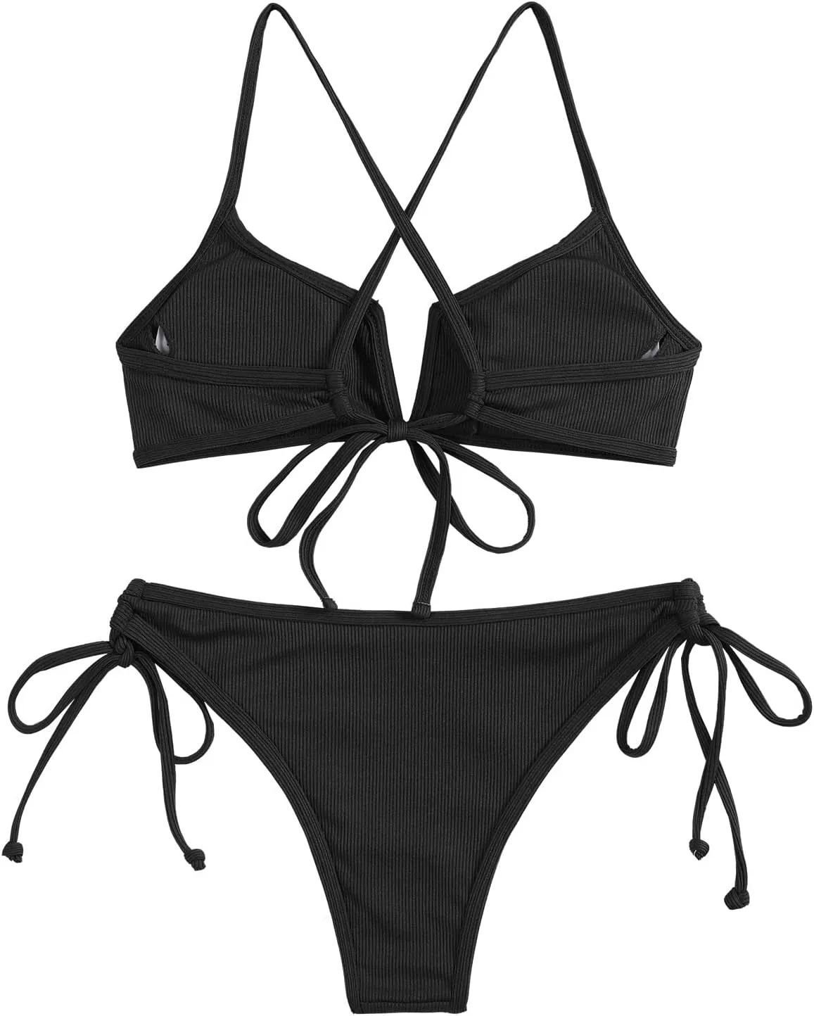 ZAFUL Women's High Cut Bikini Sets Ribbed V-Wire Cami Bikini Two Piece Swimsuit