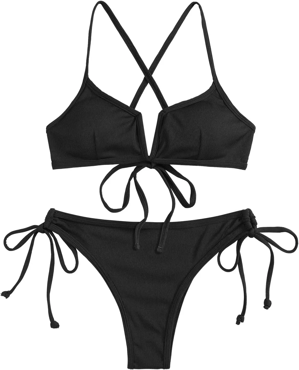 ZAFUL Women's High Cut Bikini Sets Ribbed V-Wire Cami Bikini Two Piece Swimsuit