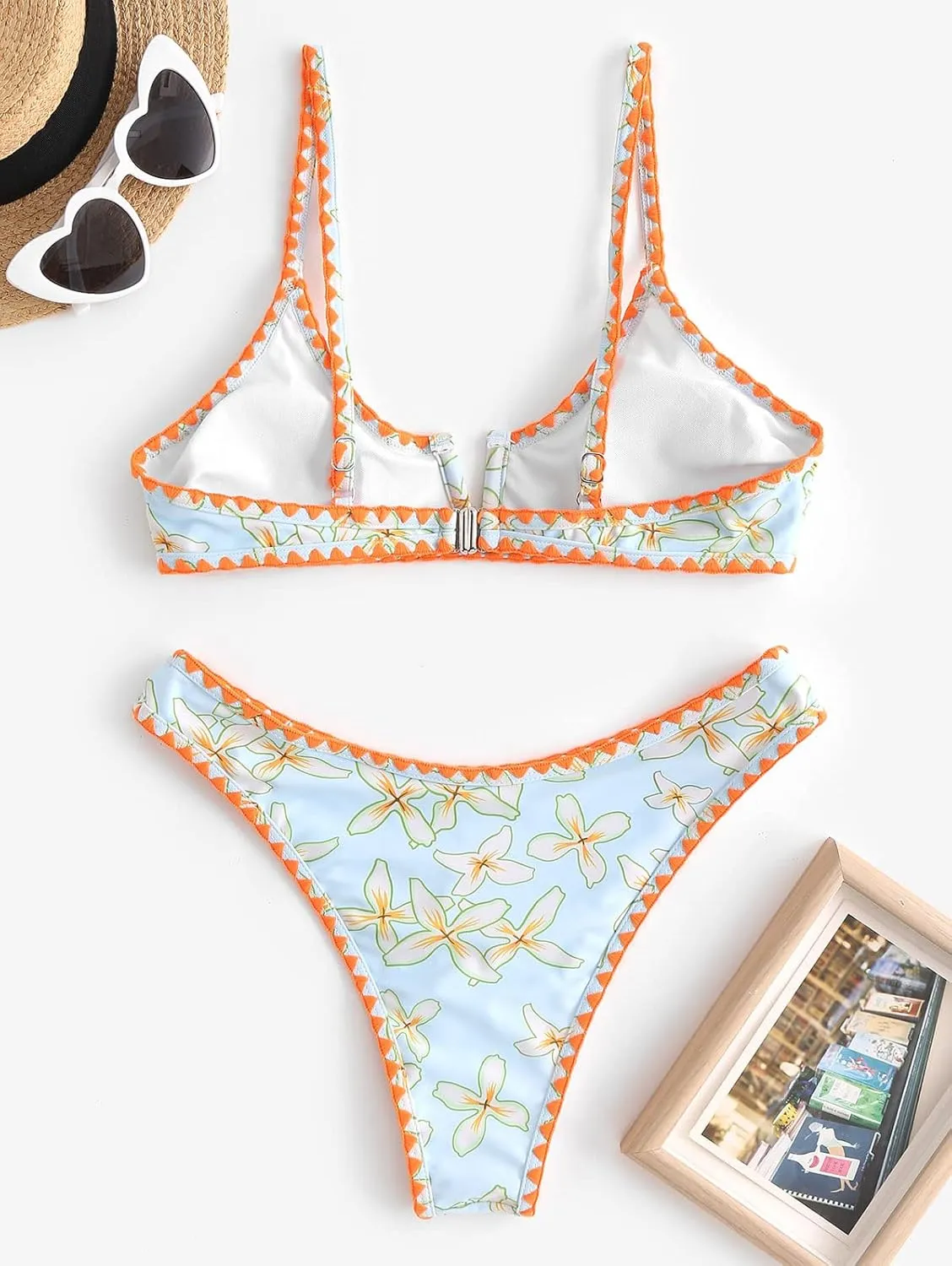 ZAFUL Women's High Cut Bikini Sets Ribbed V-Wire Cami Bikini Two Piece Swimsuit
