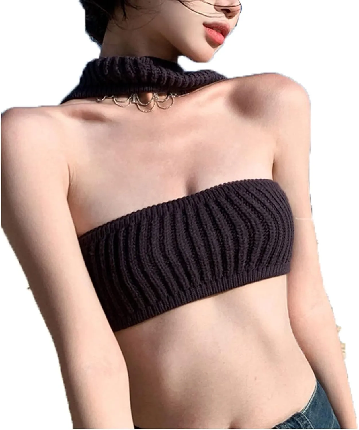 Zip up Jackets for Women Knitted Hollow Short Camisole Summer Girls Turtleneck Camisole Cropped Top
