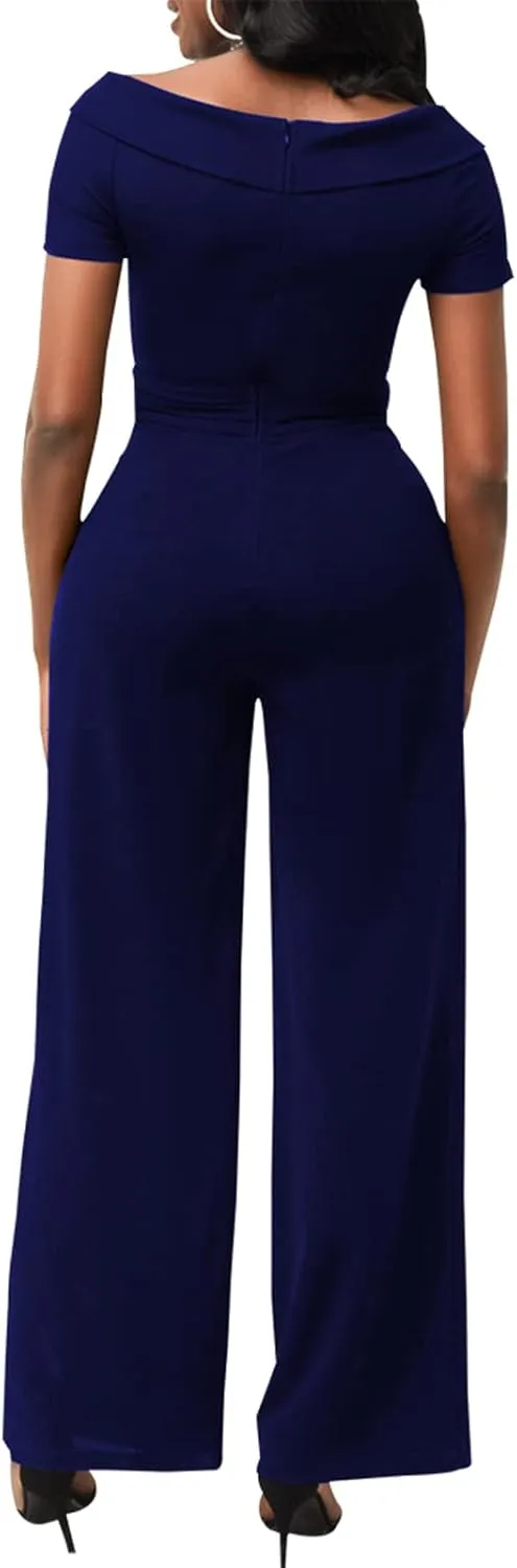 ZonJie Sexy Jumpsuits for Women Summer Plus Size Short Sleeve Party Rompers Dressy Club Wide Leg Long Pants